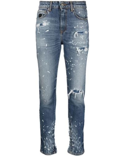 John Richmond Skinny-Jeans mit Farbklecks-Print - Blau