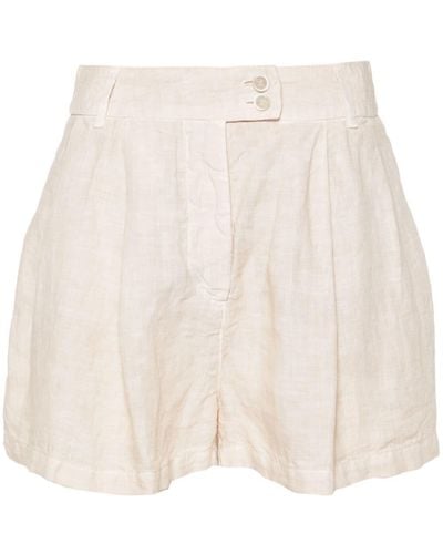 120% Lino Pleat-detail Linen Shorts - Natural