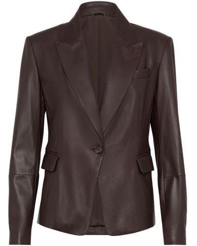 Brunello Cucinelli Embellished Leather Blazer - Brown