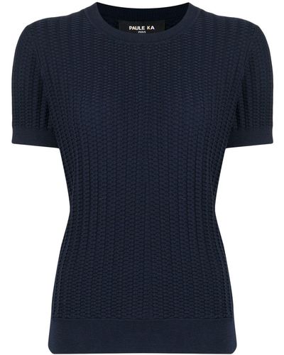 Paule Ka Textured-knit Short-sleeved Top - Blue