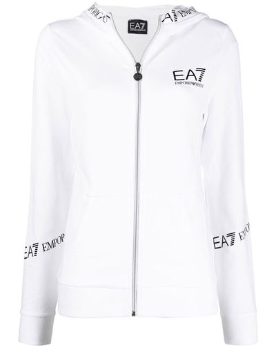EA7 Hoodie zippé à logo imprimé - Blanc