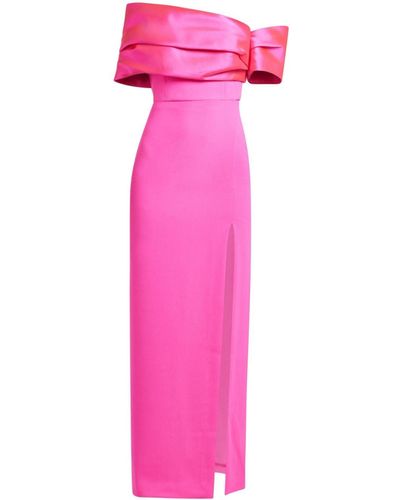 Solace London Alexis Off-the-shoulder Satin-twill And Crepe Gown - Pink