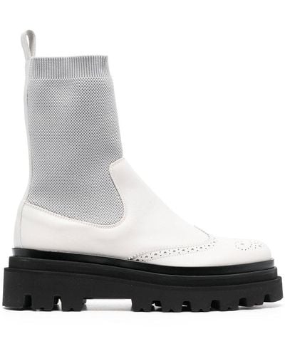 Eleventy Leather Ankle Sock Boots - White