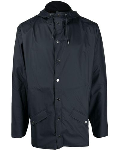Rains Drawstring-hooded Buttoned Rain Jacket - Blue