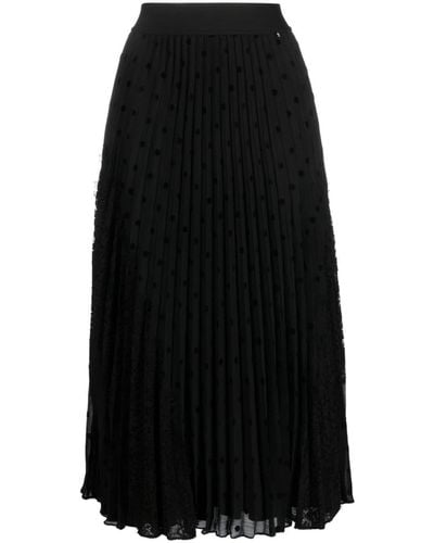 Nissa Polka-dot Pleated Midi Skirt - Black