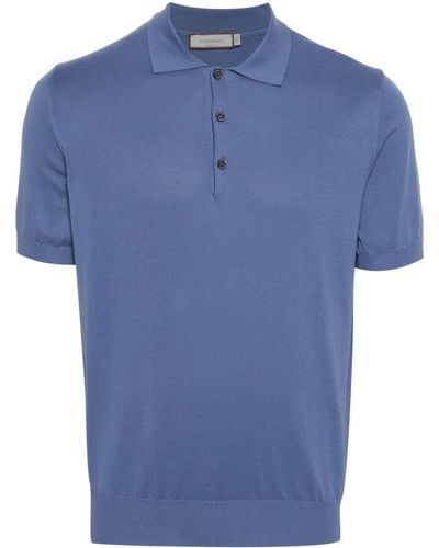 Canali Knitted Cotton Polo Shirt - Blue