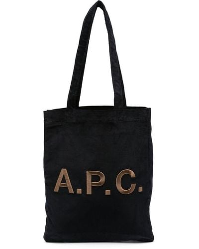 A.P.C. Logo-embroidered Corduroy Tote Bag - Black