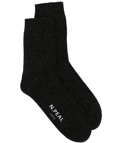N.Peal Cashmere Socken mit Logo-Detail - Grau