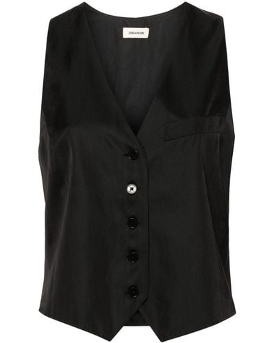 Zadig & Voltaire Emaux Satin Waistcoat-style Top - Black