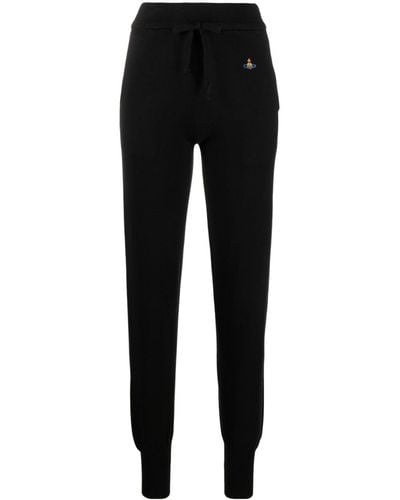 Vivienne Westwood Pantalones de chándal tapered con logo Orb bordado - Negro
