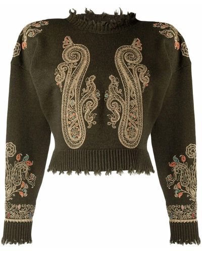 Etro Maglie Embroidered Knit Sweater - Green