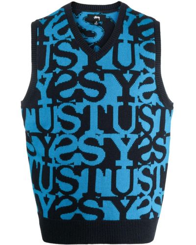 Stussy Pullunder mit Intarsien-Logo - Blau
