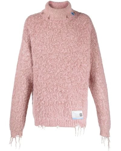Maison Mihara Yasuhiro Distressed-effect High-neck Sweater - Pink