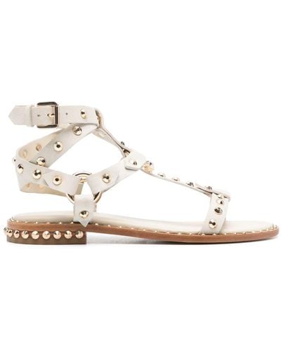 Ash Stud-embellished Leather Flat Sandals - White