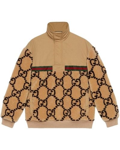 Gucci Trainingsjacke aus Shell und Fleece aus einer Wollmischung mit Jacquard-Logomuster und kurzem Reißverschluss - Braun