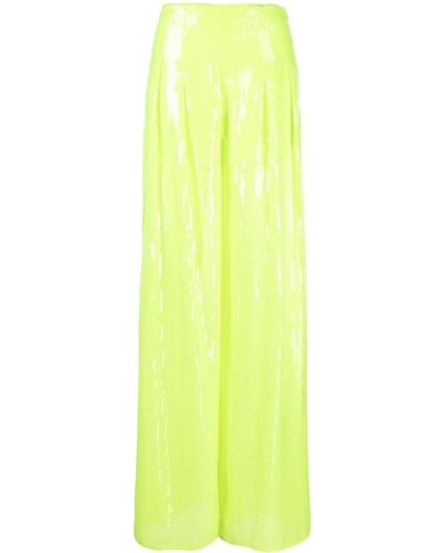 Nissa Sequinned Sheer-finish Trousers - Yellow