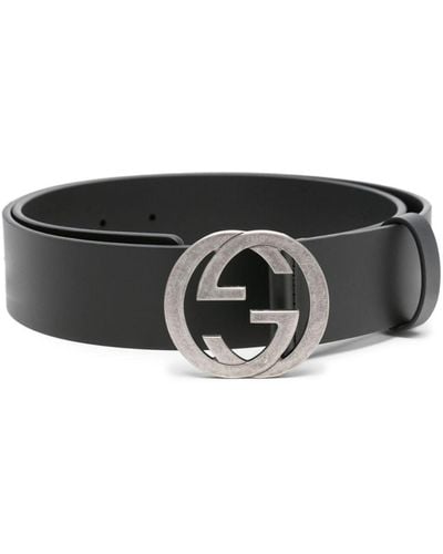 Gucci Interlocking G-buckle Leather Belt - Black