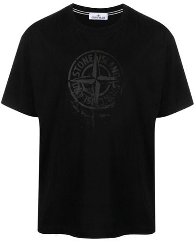 Stone Island T-shirt en coton à imprimé Compass - Noir