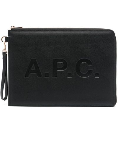 A.P.C. Logo-debossed Leather Clutch Bag - Black