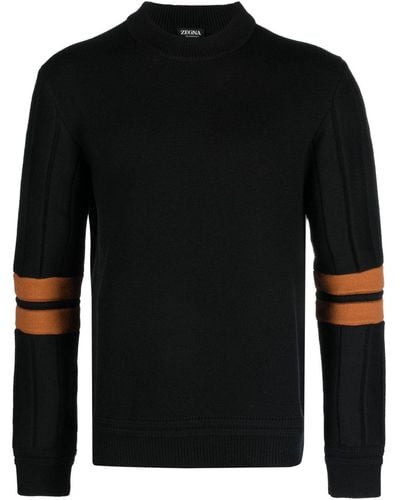 ZEGNA Techmerino Wool Striped Sweater - Black