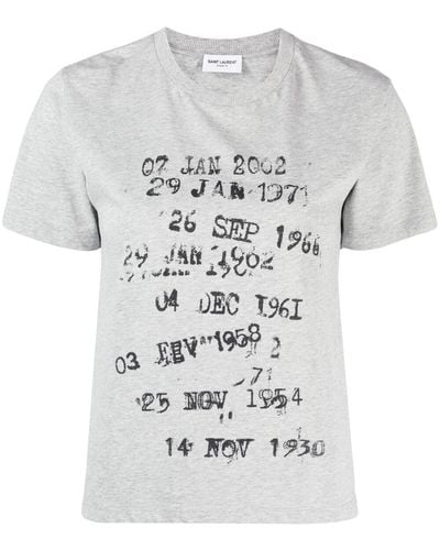 Saint Laurent T-shirt con stampa Archive Dates - Grigio