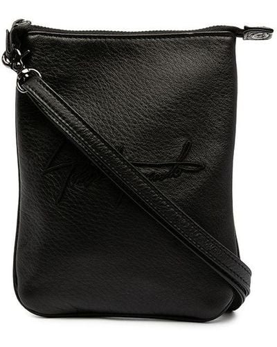 discord Yohji Yamamoto Logo-embroidered Leather Shoulder Bag - Black