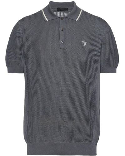 Prada Short-sleeve Cotton-silk Polo Shirt - Grey