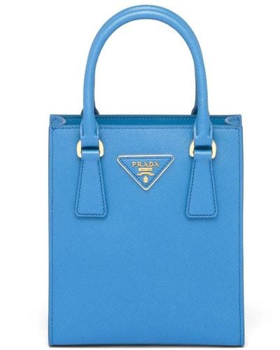 Prada Triangle-logo Saffiano-leather Tote Bag - Blue