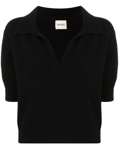Khaite Spread-collar Knit Top - Black