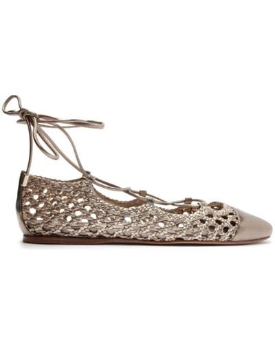 Alexandre Birman Ballerina Tresse Leren Ballerina's Met Veters - Naturel