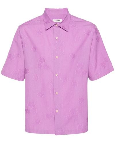 Sandro Floral-embroidery Cotton Shirt - Pink