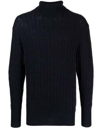 N.Peal Cashmere Roll-neck Cable-knit Jumper - Blue