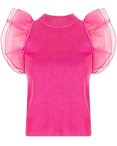 Karl Lagerfeld Puff-sleeve High-neck Top - Pink