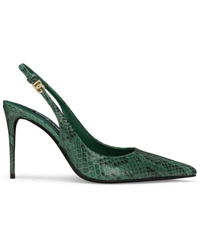 Dolce & Gabbana Snakeskin-effect Slingback Court Shoes - Green