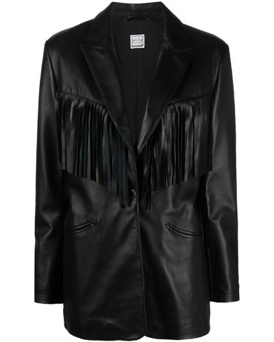 Washington DEE-CEE U.S.A. Fringed-trim Leather Jacket - Black