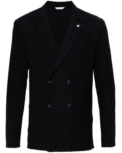 Manuel Ritz Double-breasted Knitted Blazer - Black