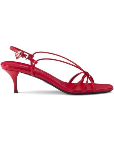 Prada Heeled Leather Sandals - Red
