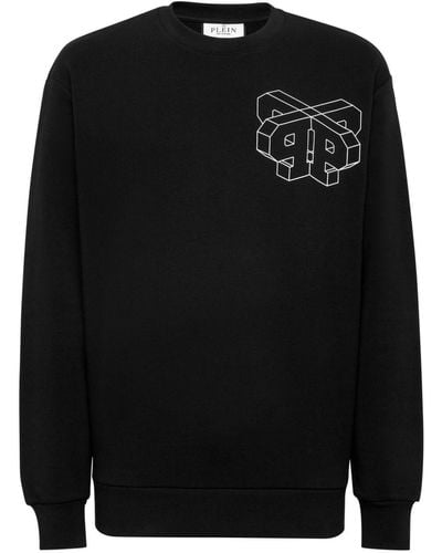 Philipp Plein Ss Wire Frame Logo-print Cotton Sweatshirt - Black
