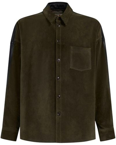 Marni Contrasting-panel Leather Shirt - Green