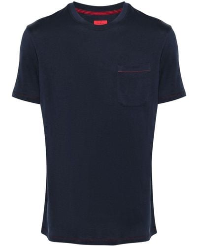Isaia Jersey T-shirt Met Contrasterend Stiksel - Blauw