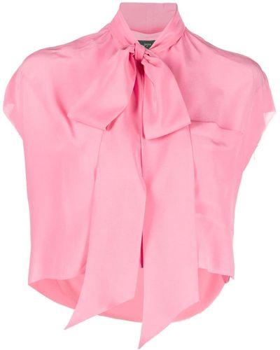 Jejia Gathered-tie Cropped Silk Blouse - Pink