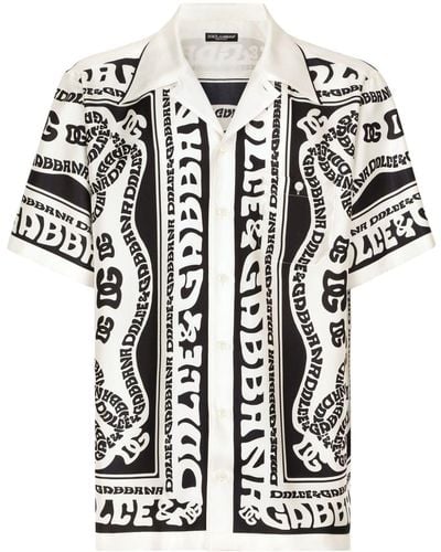 Dolce & Gabbana Hemd aus Seidentwill mit Marina-Print - Weiß