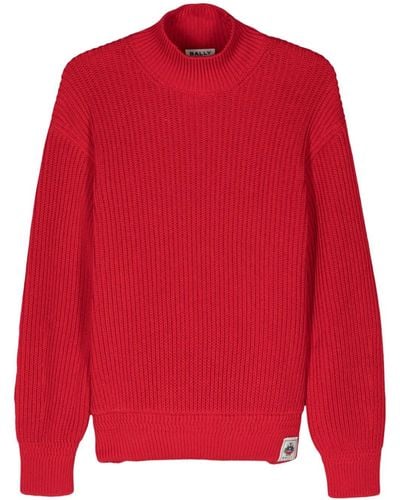 Bally Gerippter Pullover mit Stehkragen - Rot