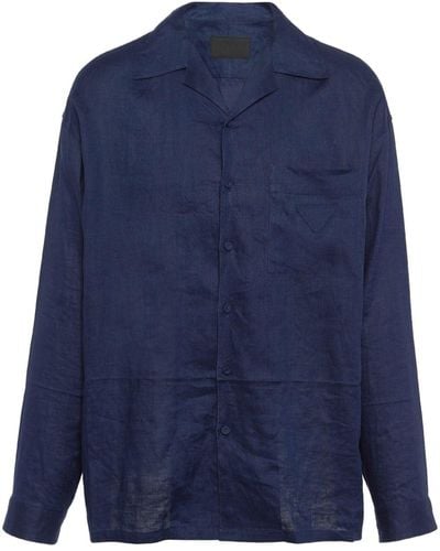 Prada Notched-collar Linen Shirt - Blue