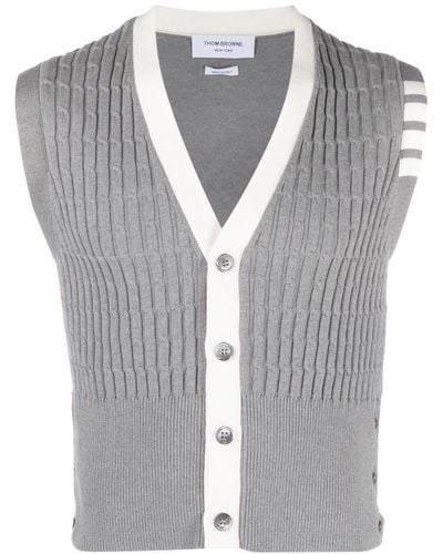 Thom Browne V-neck Knitted Waistcoat - Gray