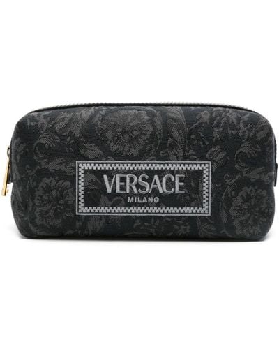 Versace Jacquard-Kosmetiktasche mit Logo - Schwarz