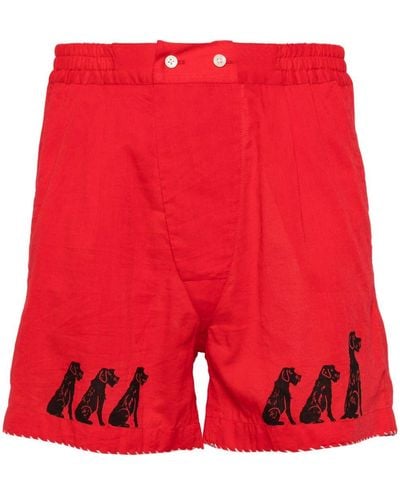 Bode Graphic-print Cotton Shorts - Red