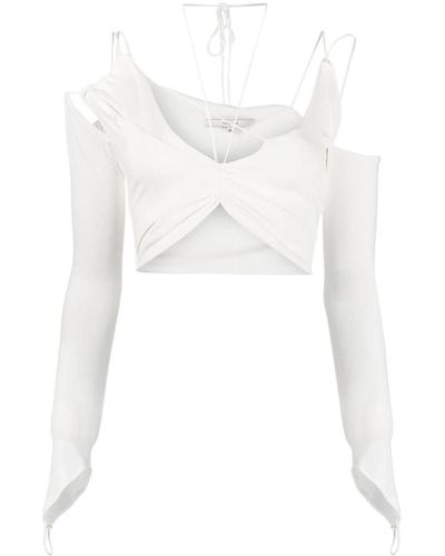 MANURI Asymmetric Cold-shoulder Crop Top - White