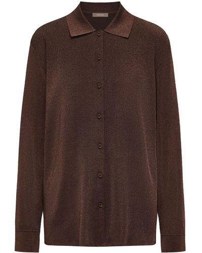 12 STOREEZ Lurex-detail Button-up Shirt - Brown