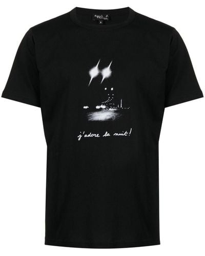 agnès b. Photographic-print Cotton T-shirt - Black